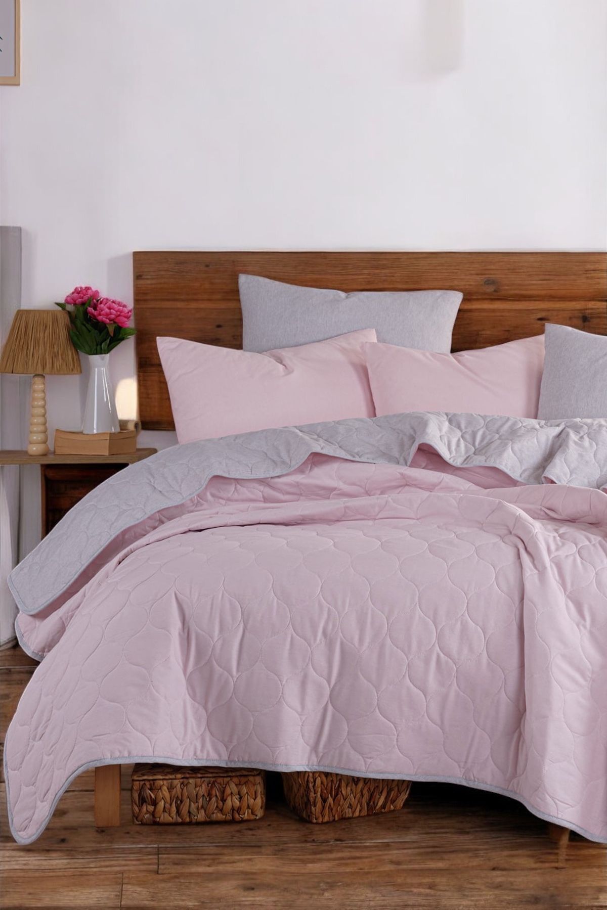 pepuza-Gray Mono Powder and Graymono Powder-Grey Quilted Bed Cover Set 5