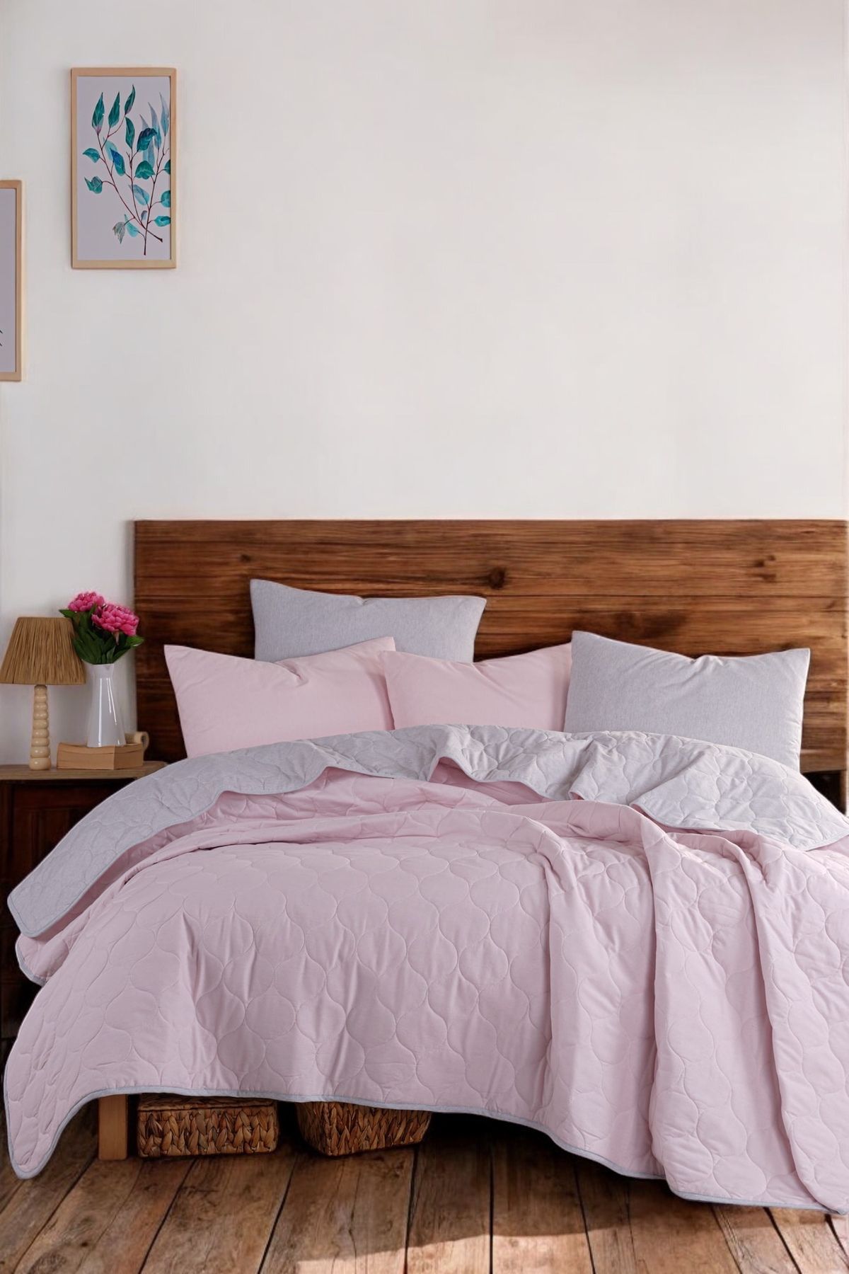 pepuza-Gray Mono Powder and Graymono Powder-Grey Quilted Bed Cover Set 2