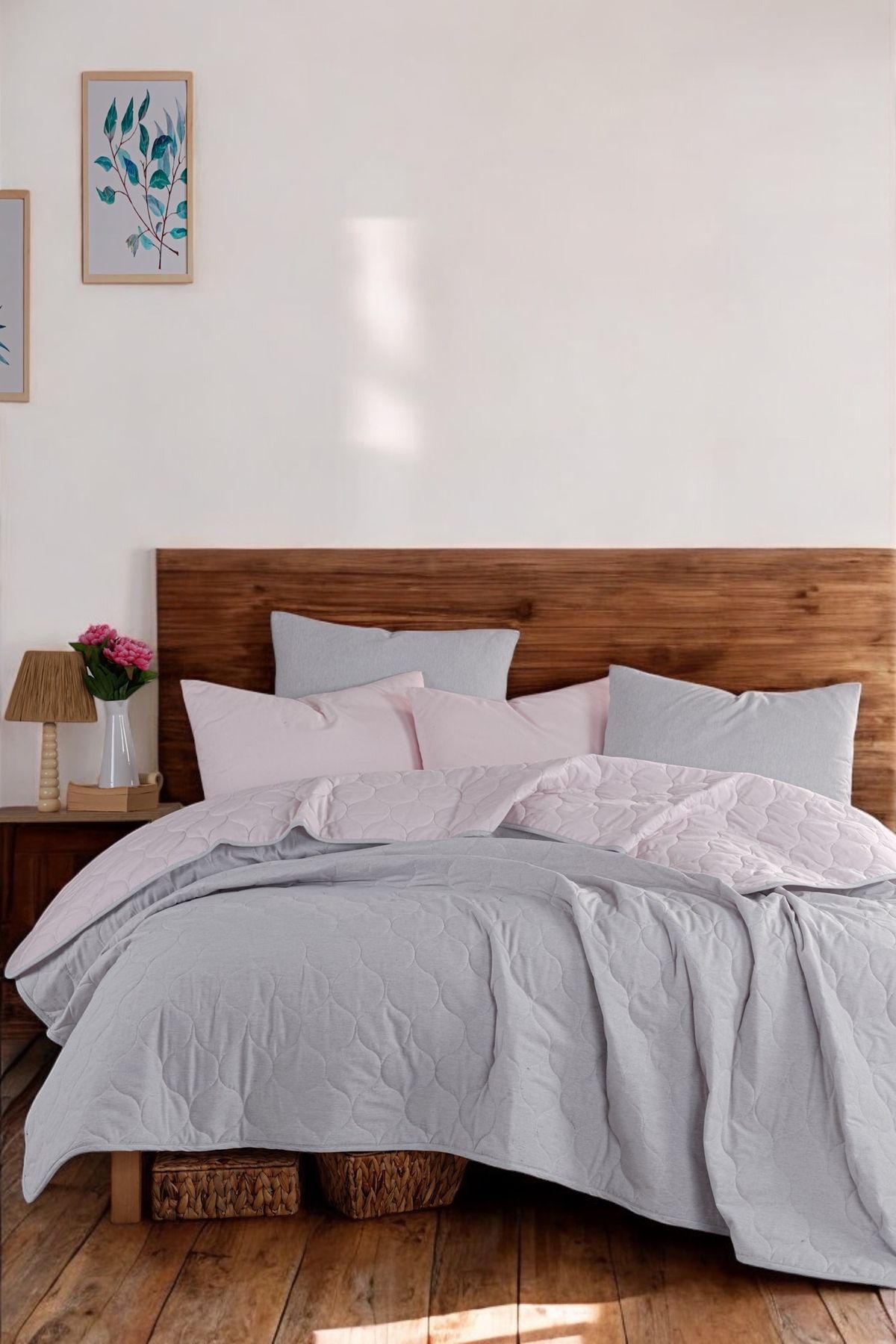 pepuza-Gray Mono Powder and Graymono Powder-Grey Quilted Bed Cover Set 1