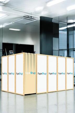 Fupe Shop Doğal Ahşap Logo Baskılı Oda Paravan Giyinme Kabini FP-224158