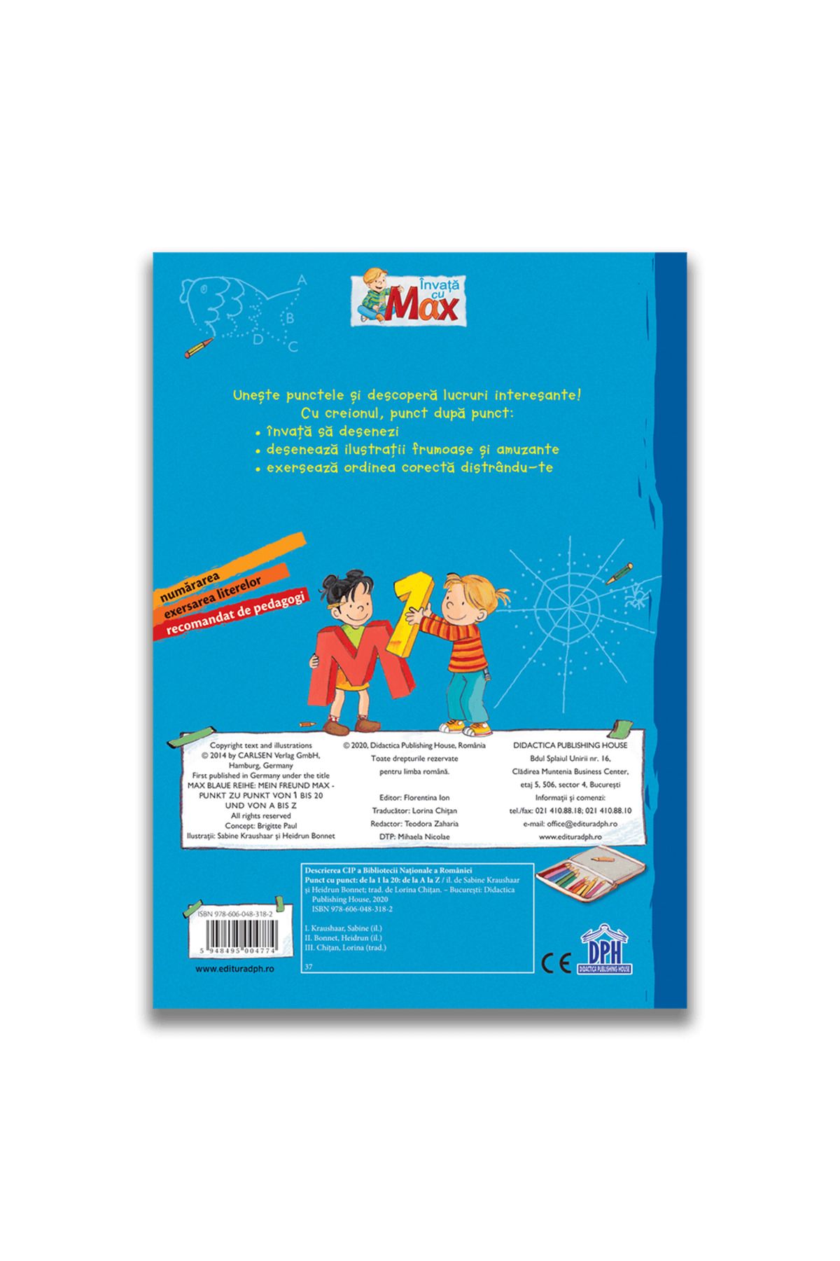 Didactica Publishing House-Children's book, Learn with Max, Dot by dot - From 1 to 20, from A to Z, 3+ years 2