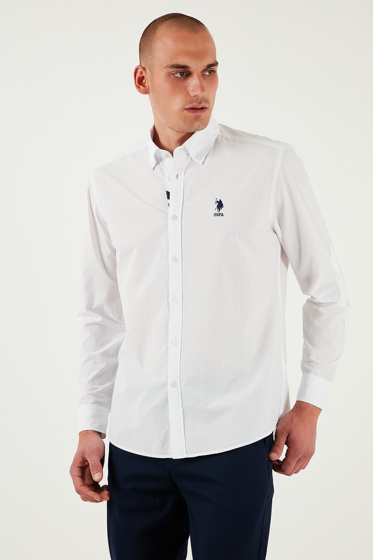 BASE. پیراهن مردانه راه راه پلو 100% پنبه با آرم منظم U.S. Polo Assn.