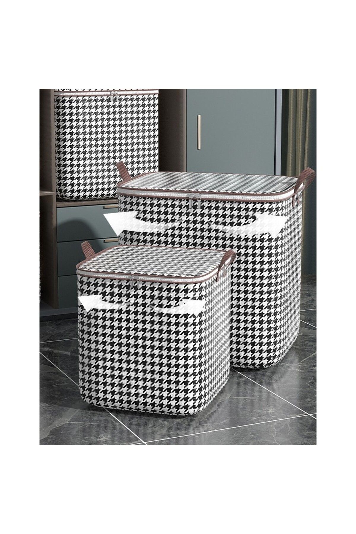 Flippy-Flippy Foldable Storage Box with Zipper and Handle, 80L, Black and White Checkered 5