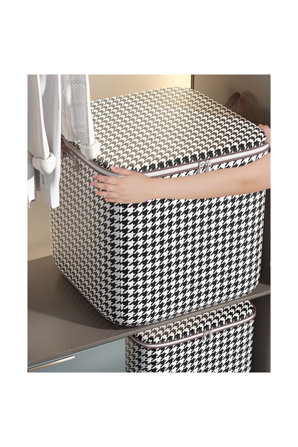 Flippy-Flippy Foldable Storage Box with Zipper and Handle, 80L, Black and White Checkered 4