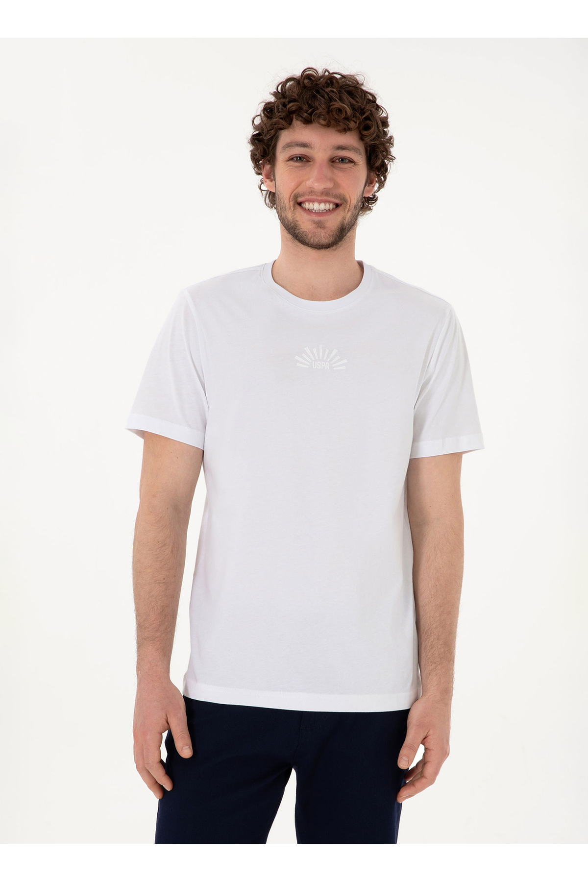 یو اس پولو تی‌شرت مردانه یقه گرد سفید U.S. Polo Assn. LENHAR