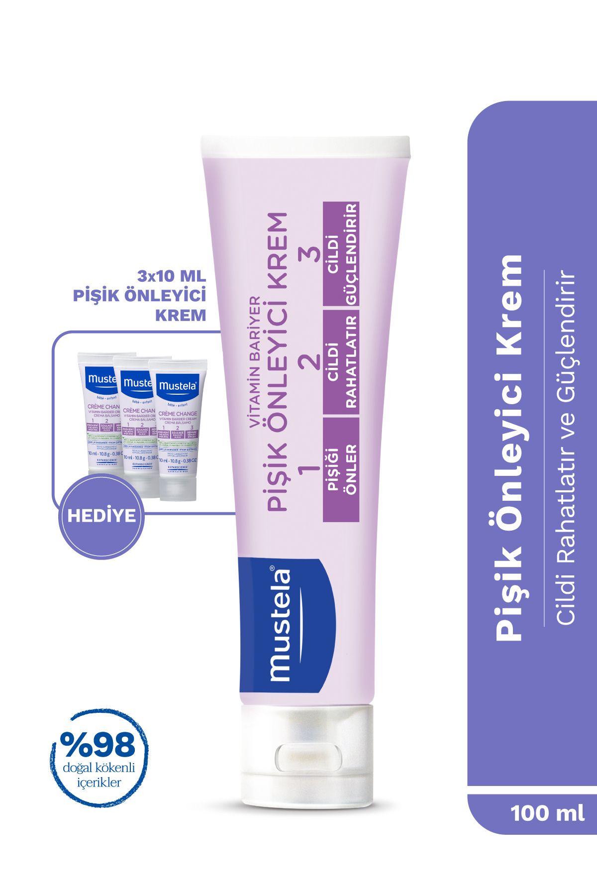 Mustela Bebek Pişik Önleyici Koruyucu Doğal Kökenli Bakım Kremi 100ml Seyahat Boy 3x10ml Hediyeli 130 ml