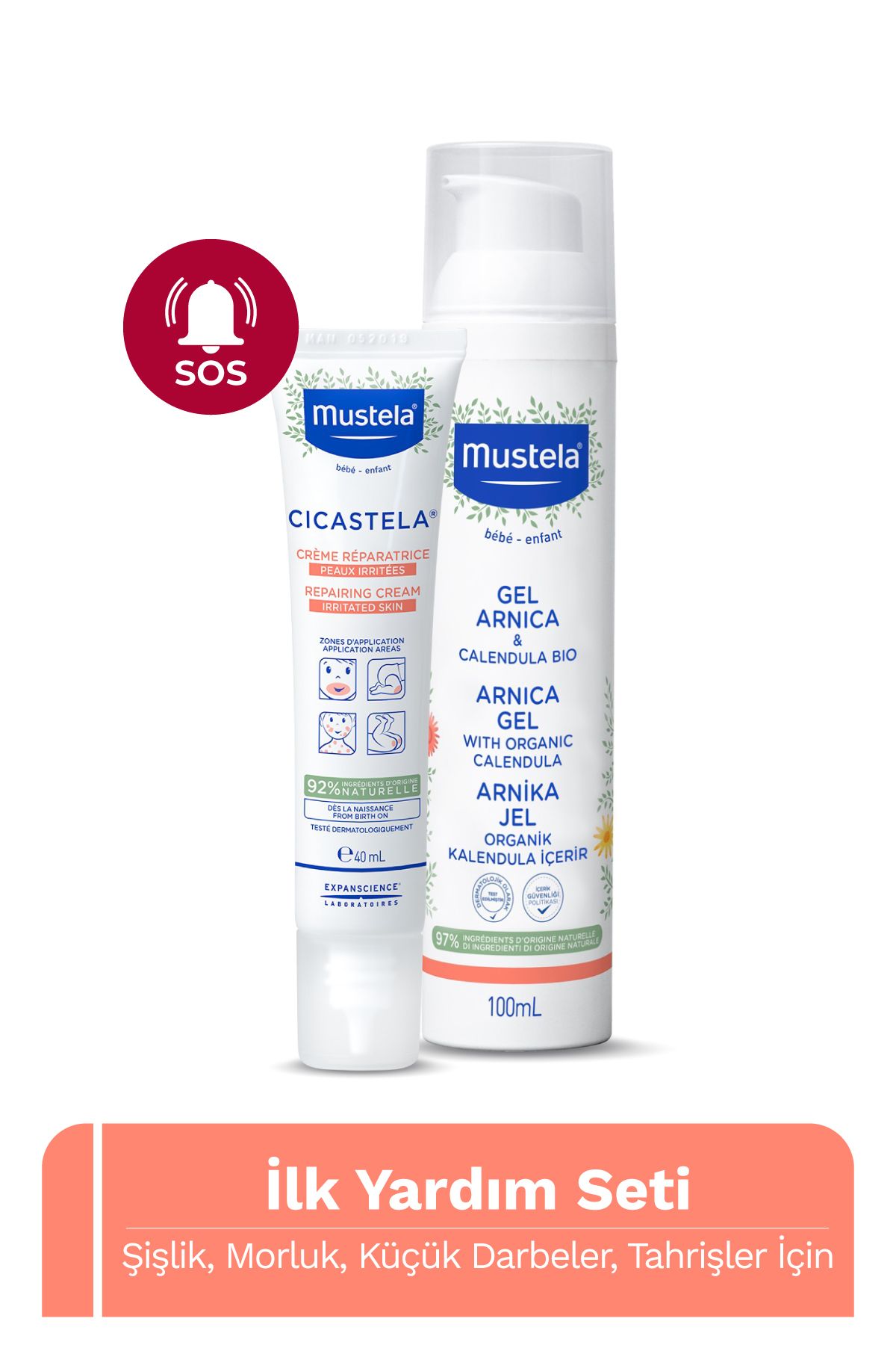 Mustela İlk Yardım Seti- Cicastela Onarıcı Yatıştırıcı Cilt Bakım Kremi ve Arnica Jel Bebek Çocuk Yetişkin