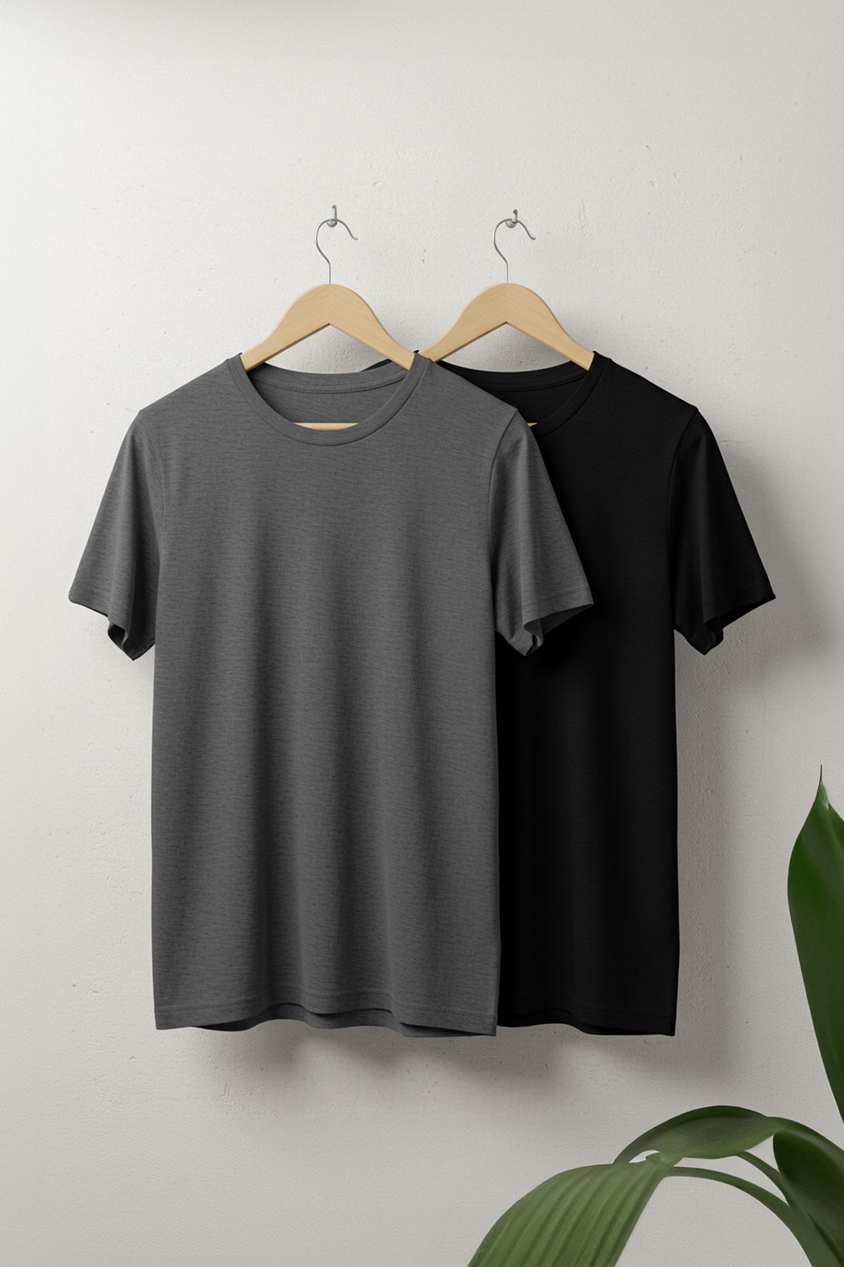 Trendyol Collection Fekete antracit 2 csomag - Slim Fit Crew nyakú póló TMNSS19BO0074