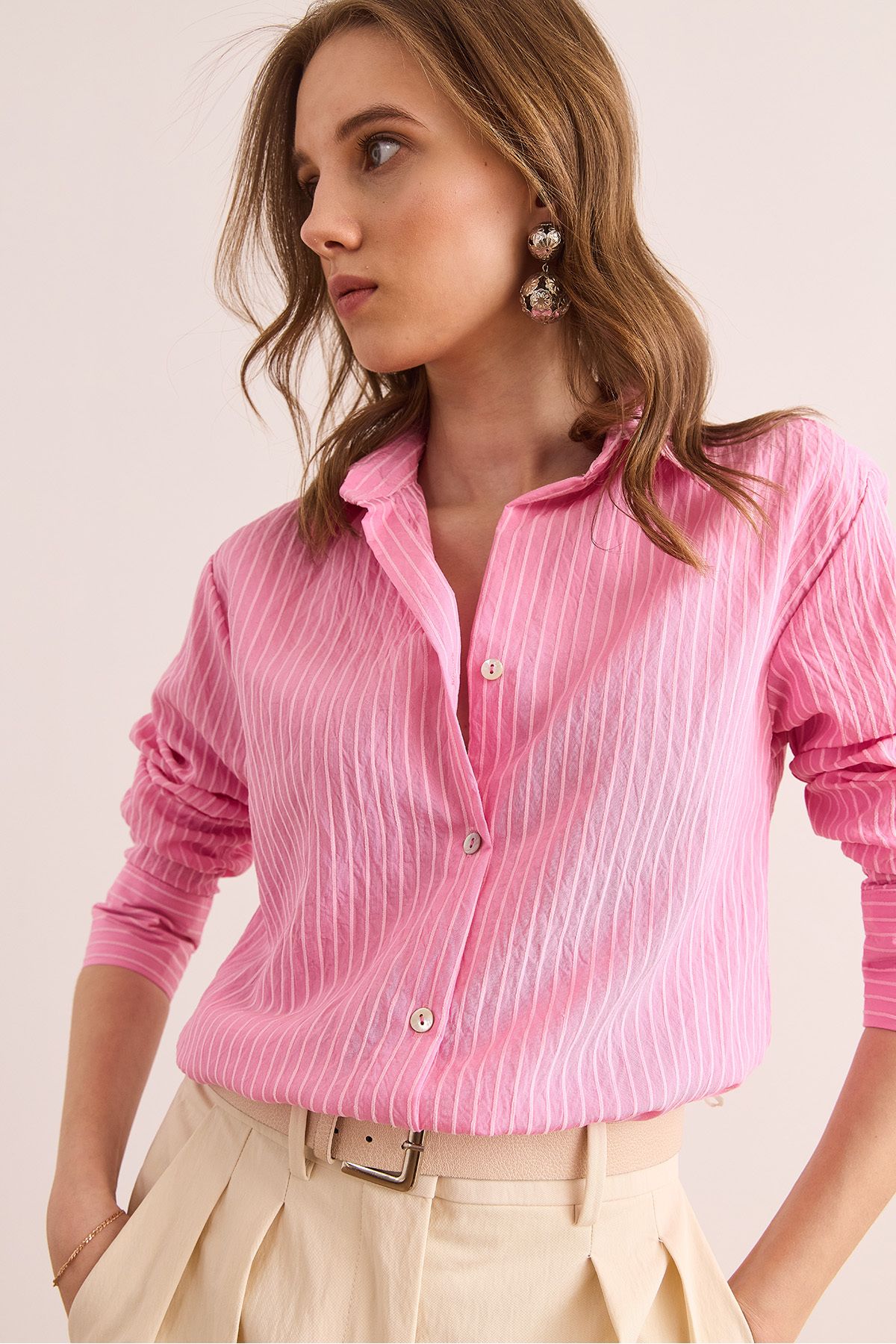 Olalook-Women's Candy Pink Stylish Woven Shirt with Transparent Detail Gml- 19001312 6