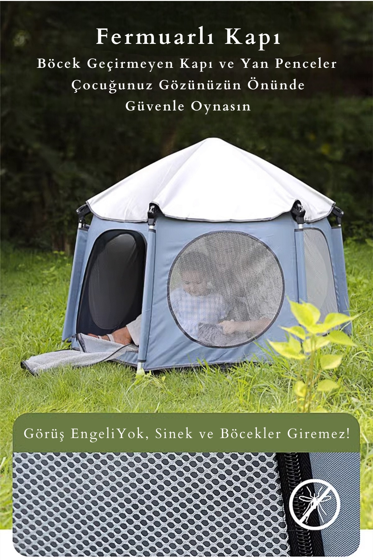 Kiwi Safari Çocuk-Bebek Oyun Parkı Çadırı +50 UV Korumalı,Kolay Kurulum,Alüminyum Sağlam Gövde - Gri fotoğrafı 6 (önizleme)