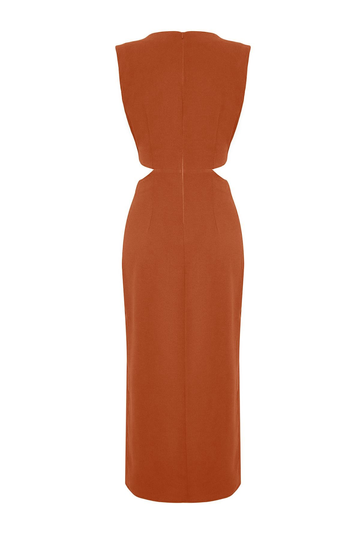 Trendyol Collection-Midi šaty A-line v cihlové barvě – s detailem výřezu, TWOSS25EL00017 4