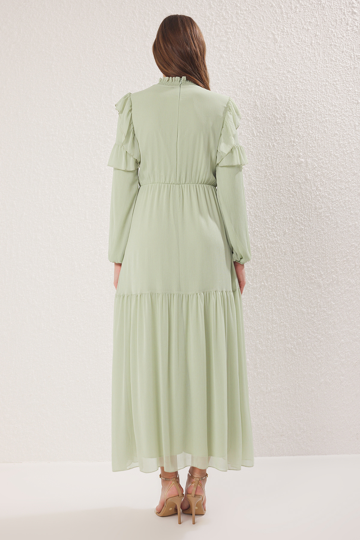 Trendyol Modest-Sukienka z podszewką z szyfonu w kolorze miętowym TCTSS25EB00108 4