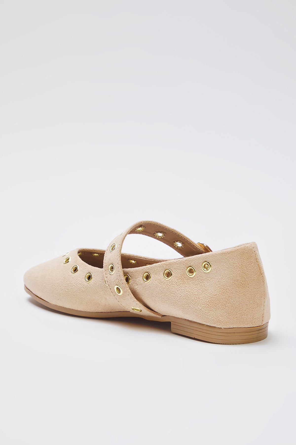 TRENDYOL SHOES-Balerini de damă din piele intoarsa bej cu ochi cu catarama detaliata varf migdale TAKSS25BE00039 6