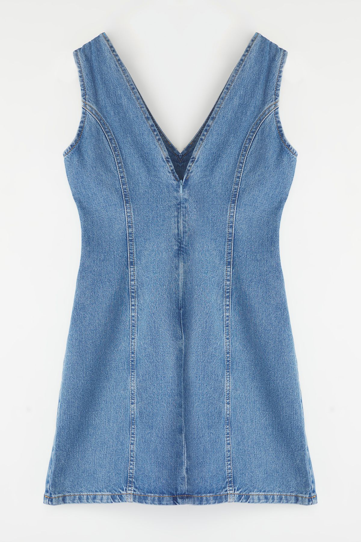 Trendyol Collection-Rochie mini din denim albastră cu decolteu în V TWOSS25EL00151 6
