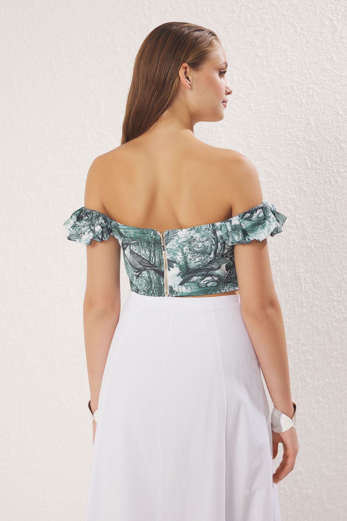 Trendyol Collection-ЗеленийРізнокольоровий корсет на підкладці з тканого попліну з квітковим візерунком TPRSS23BS00063 Бюстьє з попліну TPRSS23BS00063 4