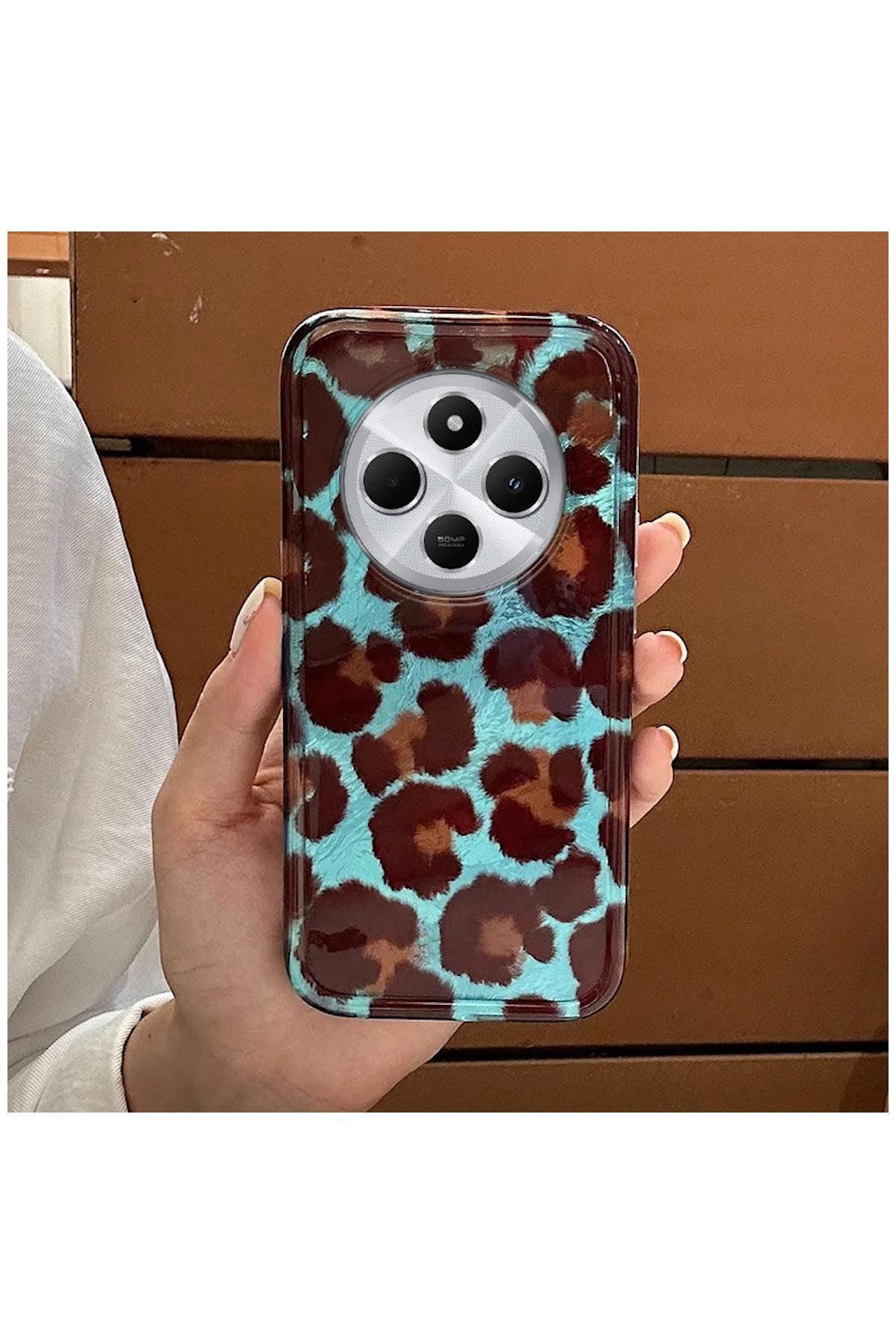 Pro Aksesuar Xiaomi Redmi 14C Uyumlu Kılıf Lüx Leopar Desenli Silikon Kılıf Kahverengi