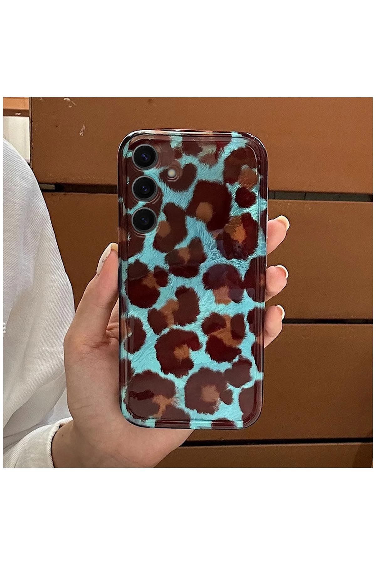 Pro Aksesuar Samsung Galaxy S24 FE Uyumlu Kılıf Lüx Leopar Desenli Silikon Kılıf Kahverengi