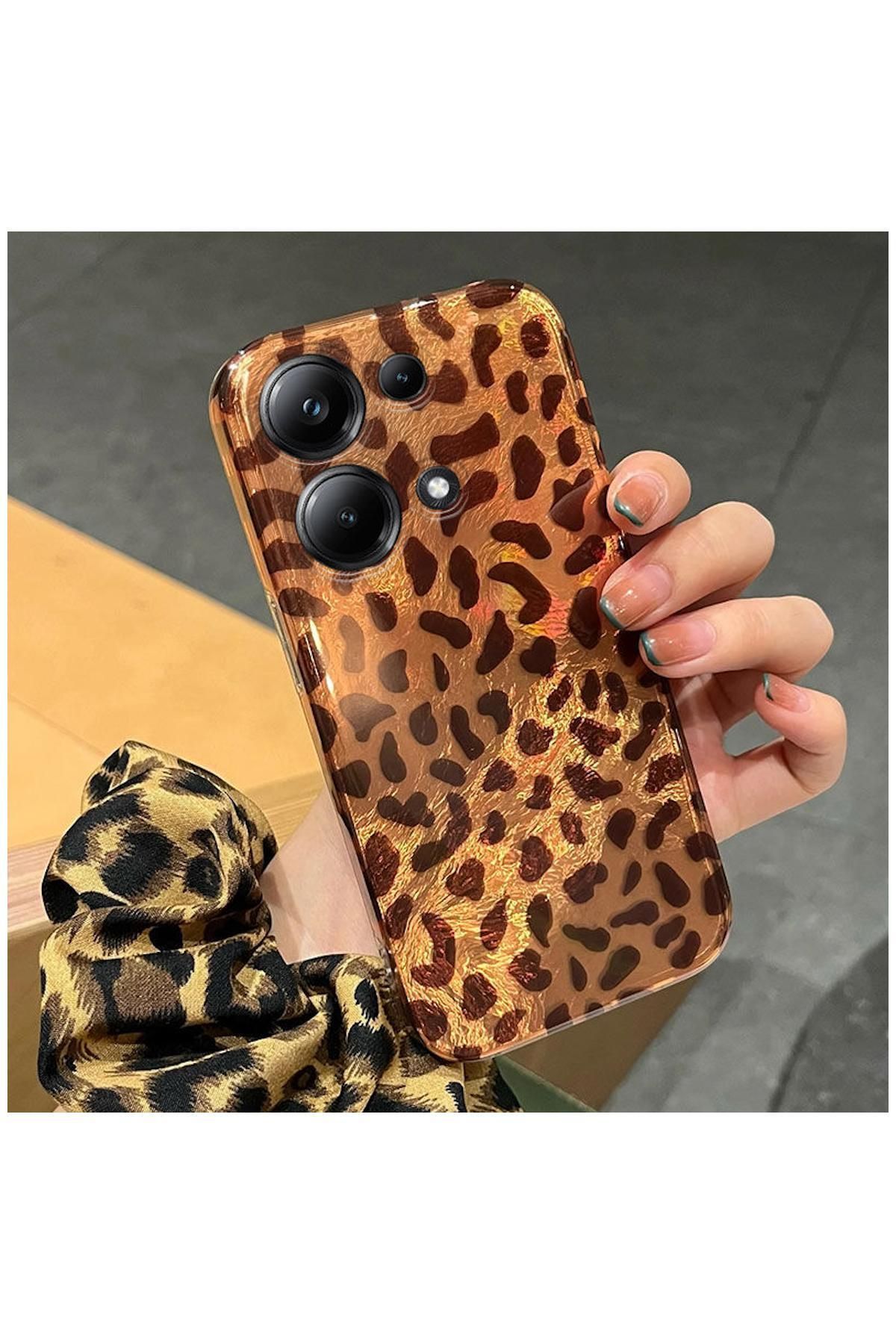 Pro Aksesuar Xiaomi Redmi Note 14S Uyumlu Kılıf Lüx Leopar Desenli Silikon Kılıf Desert Titanyum