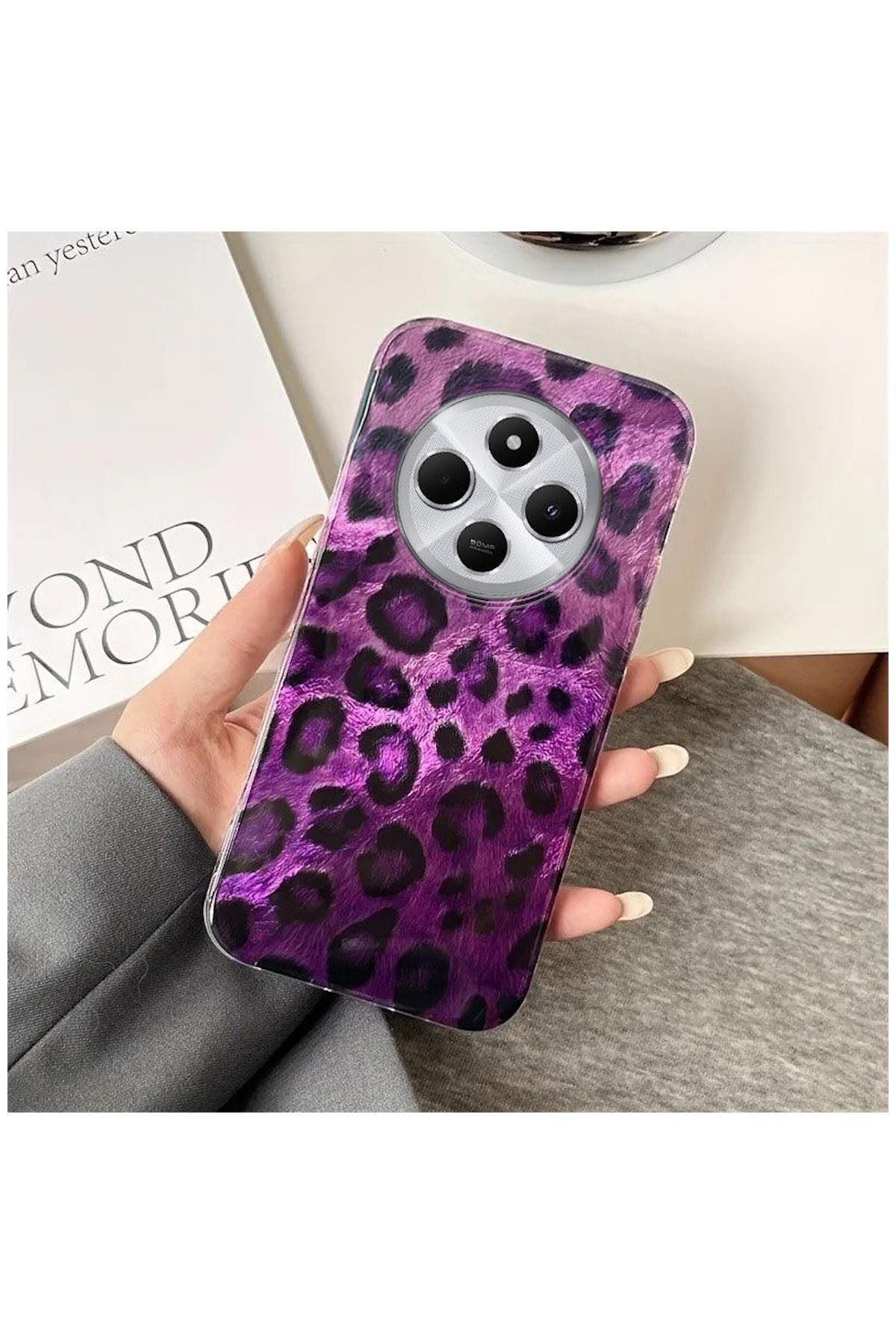 Pro Aksesuar Xiaomi Redmi 14C Uyumlu Kılıf Lüx Leopar Desenli Silikon Kılıf Mor