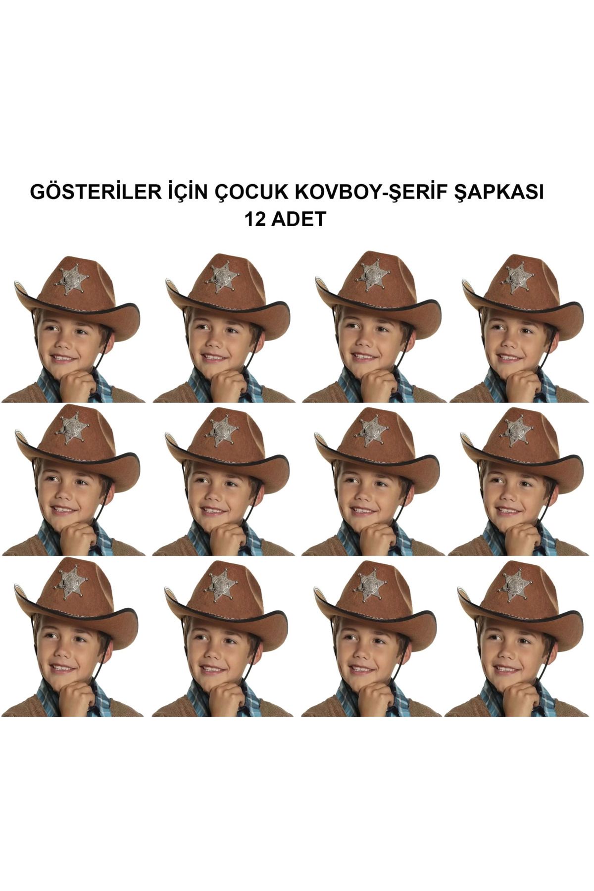 Narnuga Kovboy Şerif Şapkası Kahve 12 Adet - Kostüm Parti Ve Gösteri Şapkası - MCT6885-5104