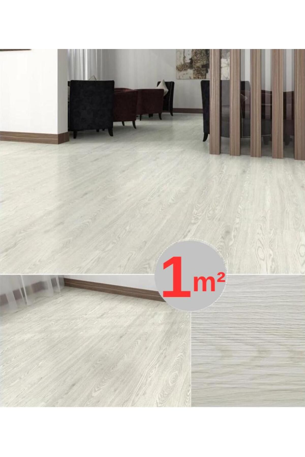 1M2 Alan Kaplar Açık Gri Yapışkanlı Ahşap Model PVC Yer Döşeme Kaplama Parkesi NWYP02