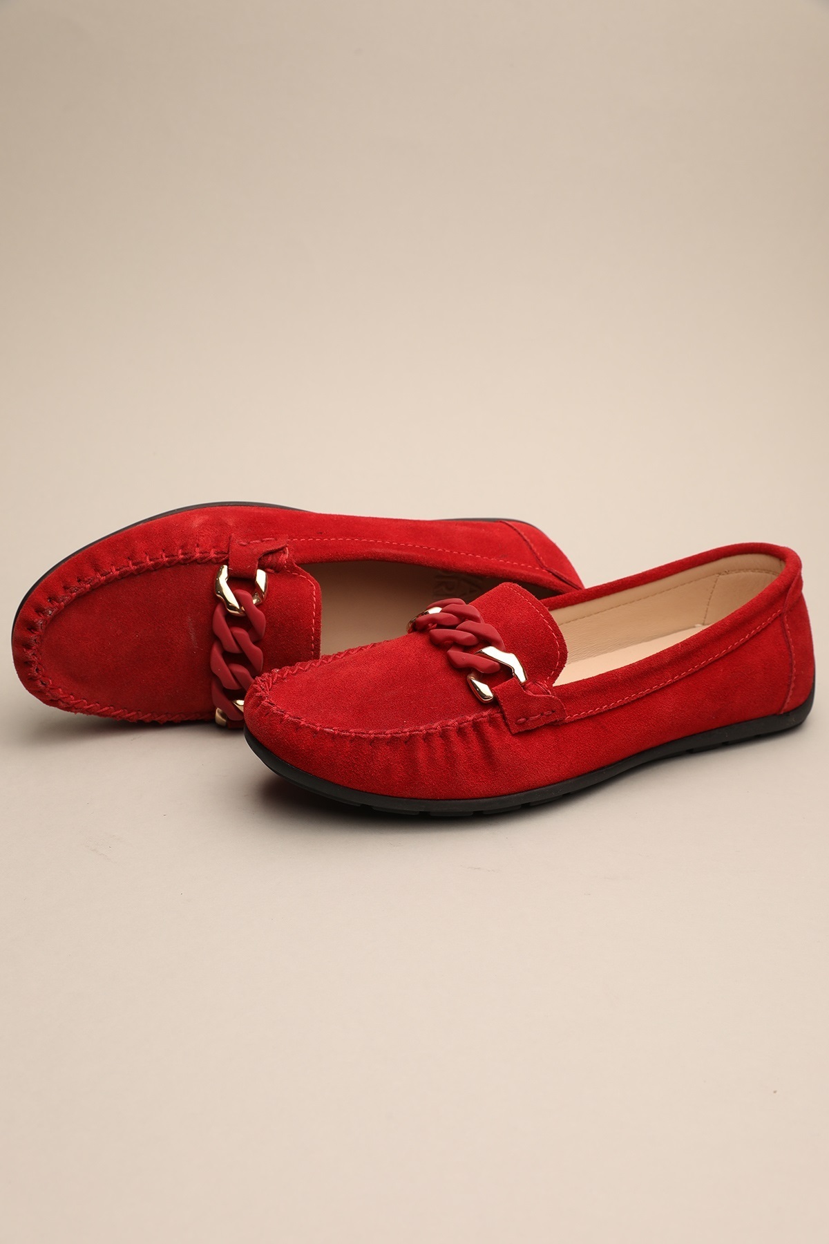 Gondol-Women's Red Leather Classic Loafer 37 Ttx.752 1