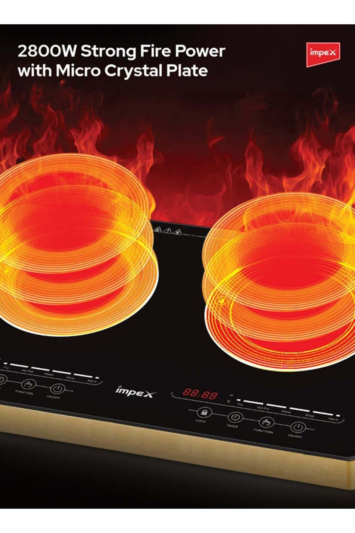 İMPEX-Double Infrared Cooktop 2800w- Ir 2704, 2 Burner Electric Stove 5 Modes 8 Power Levels 4-hour Timer 4