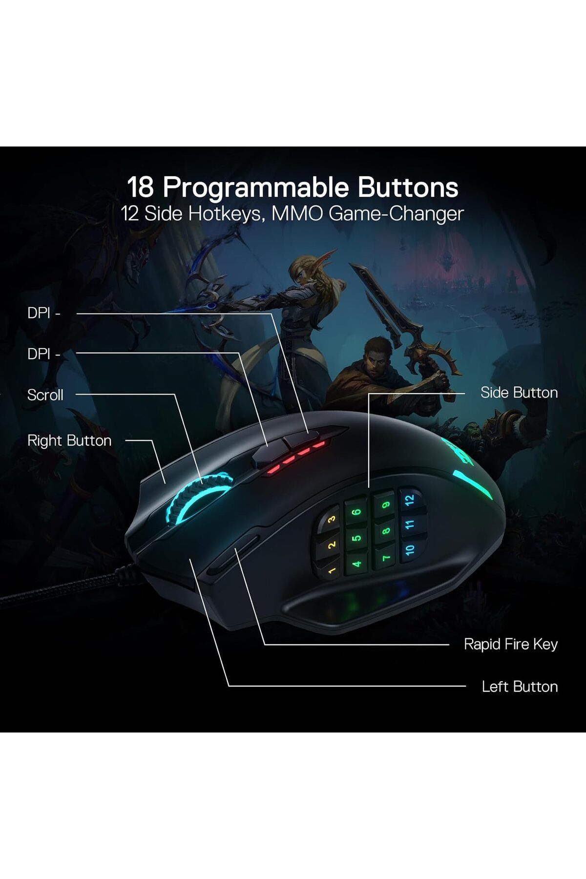 REDRAGON-ماوس الألعاب M908 Impact RGB MMO (20 زرًا قابلًا للبرمجة) 4