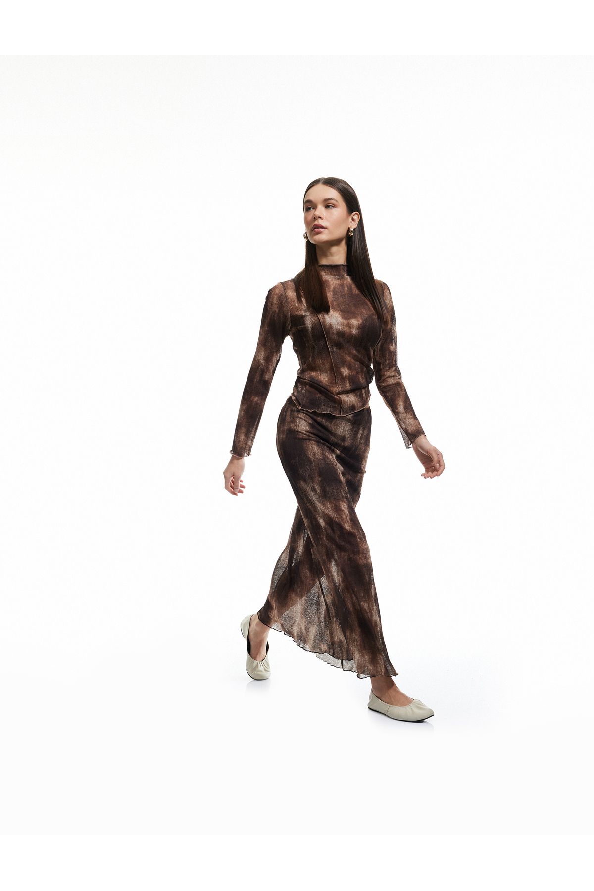 Koton Yeni Sezon Astarlı Batik Desenli Slim Fit Midi Boy Etek