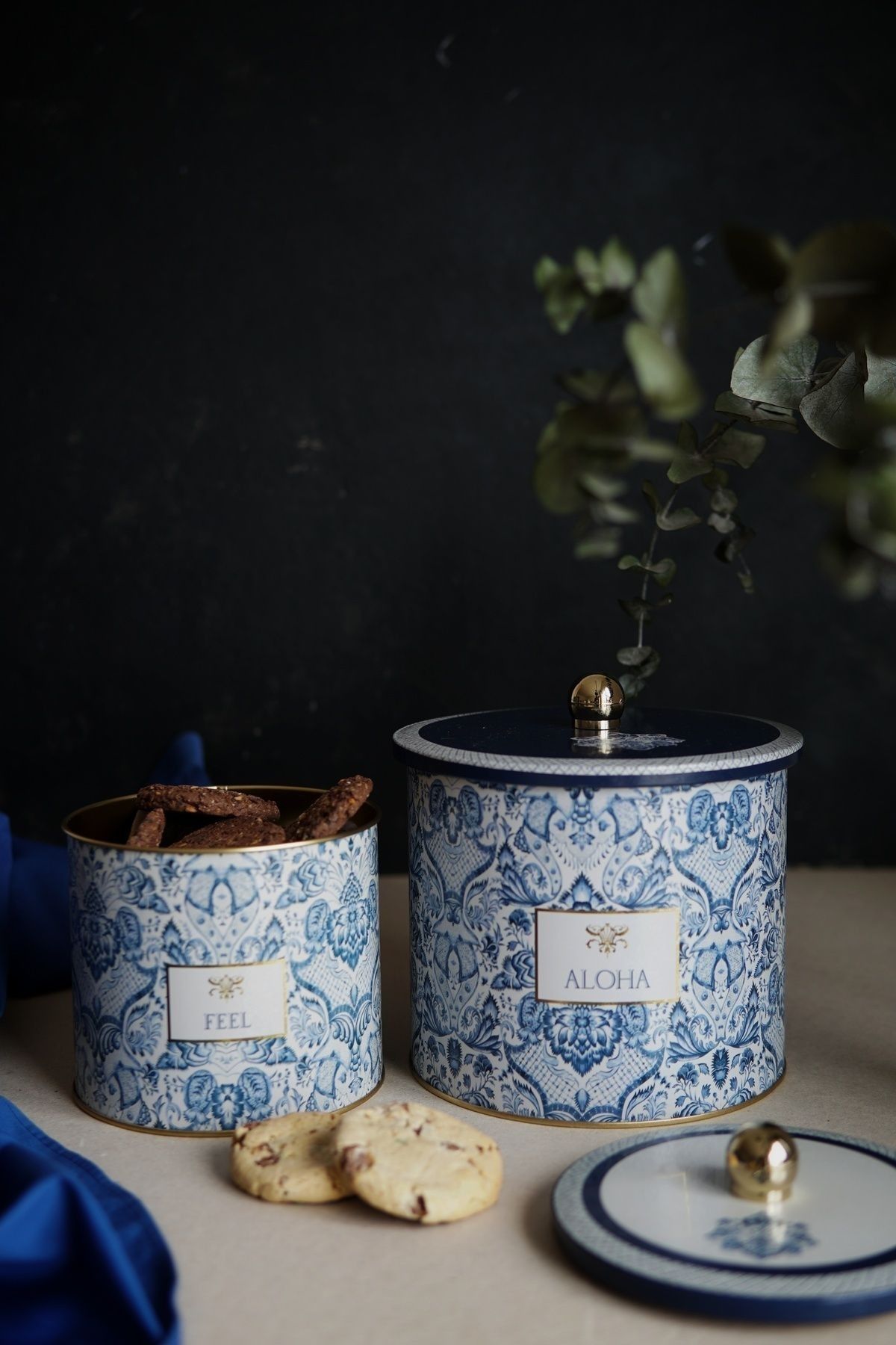 Hesaplı Kasa-Lisbon Patterned Metal Storage Container Set - Set of 2 (1.7 Lt - 3.5 Lt) 2