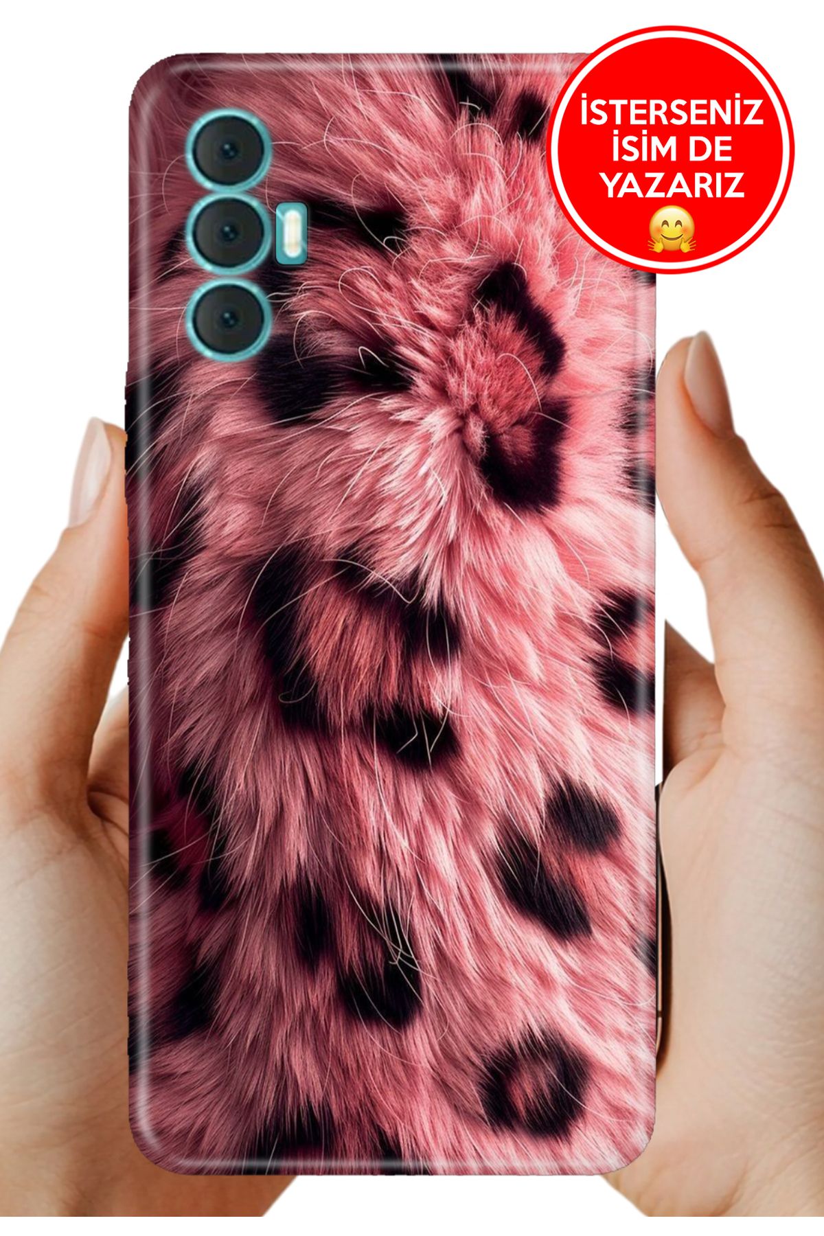 TECNO Spark 8 Pro Kılıf Desenli İsimli / İsimsiz Silikon Pembe Çitah