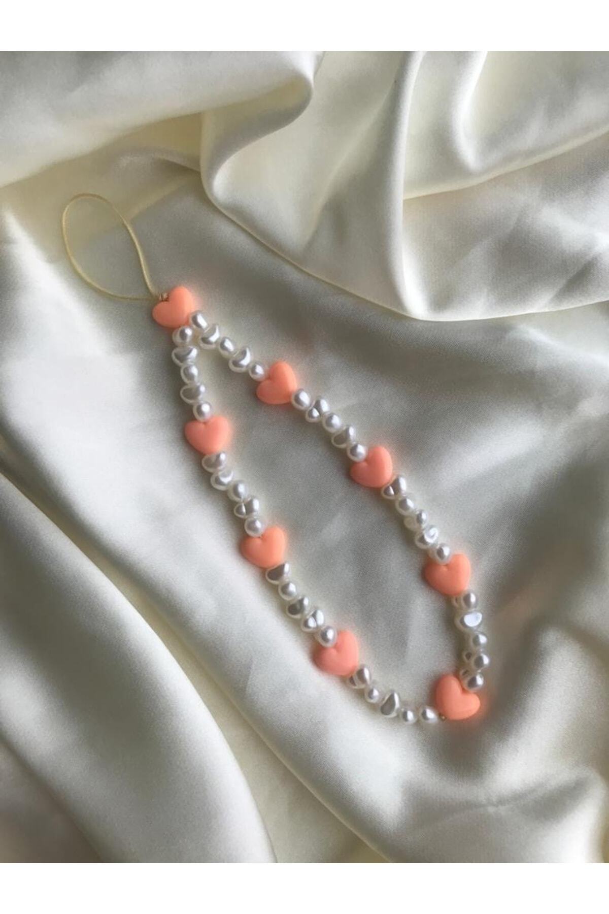 Orange Heart And Pearl Phone Charm Phone Strap Phone Rope