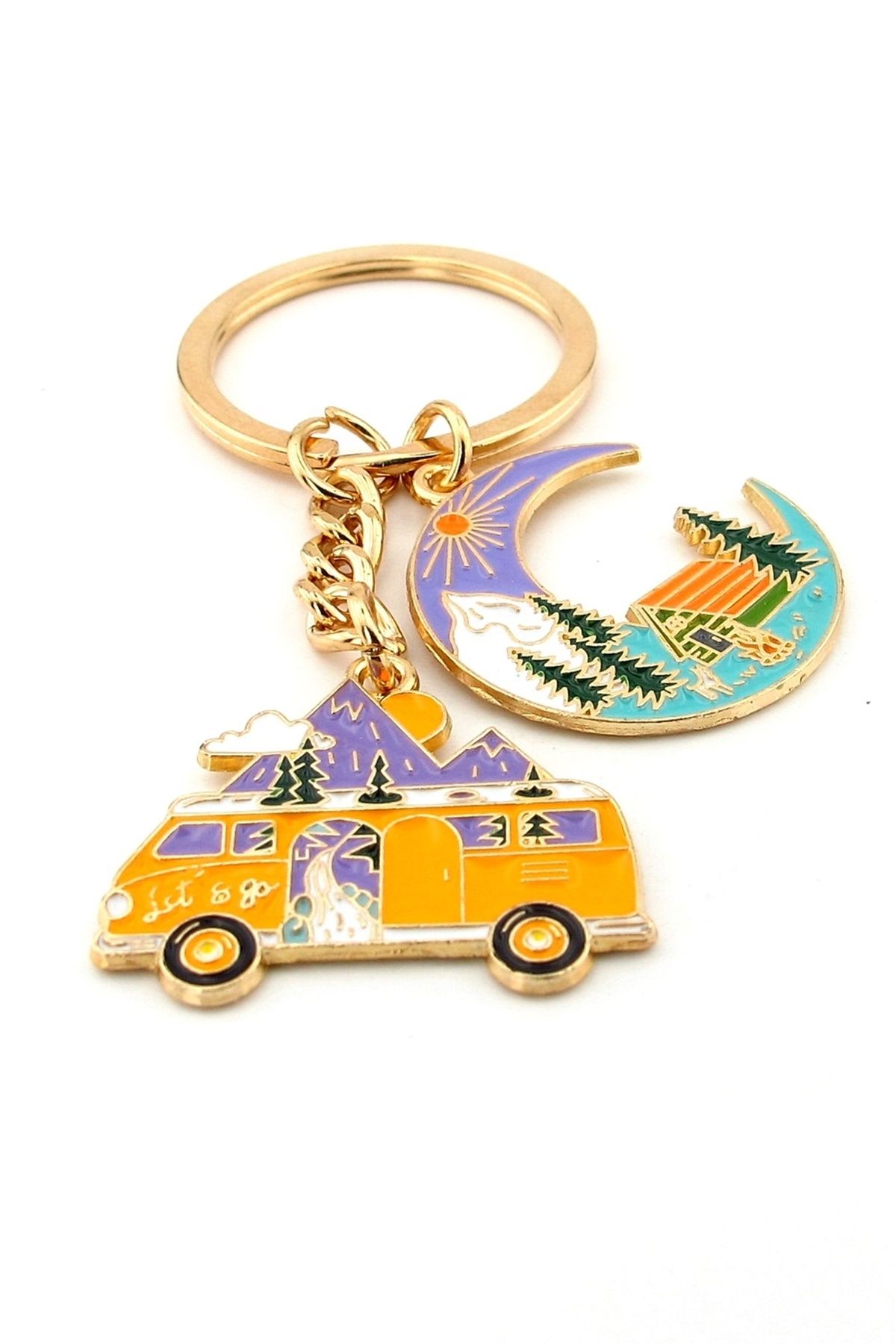 Solfera-Camper Caravan Travel Moon Trip Nature Nature Camping Metal Keychain Kc292 4