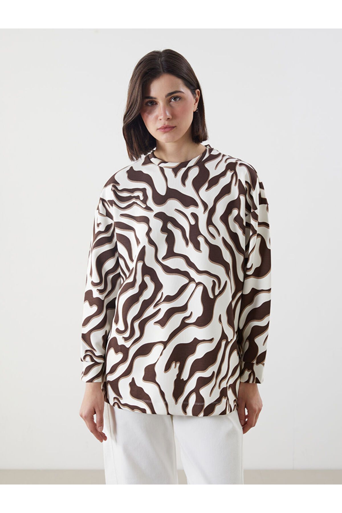 LC Waikiki Desenli Oversize Kadın Sweatshirt Tunik