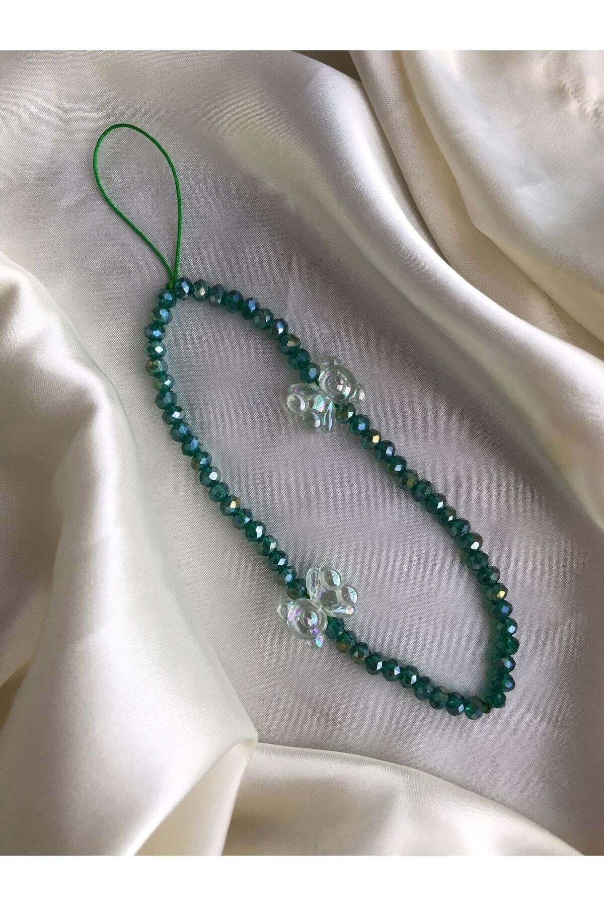 Green Bear And Green Crystal Phone Charm Phone Rope