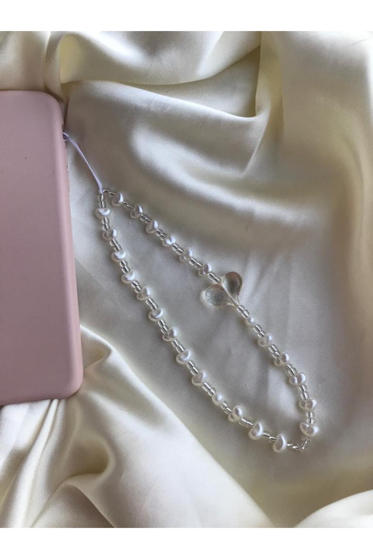Silver Transparent Heart Shaped And Pearl Phone Charm Phone Rope Bag Ornament