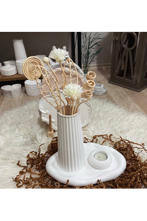 DİA HANDMADECOR DEKORATİF BULUT TEPSİ , VAZO VE MUMLUK SET ( çiçekler görsel ...
