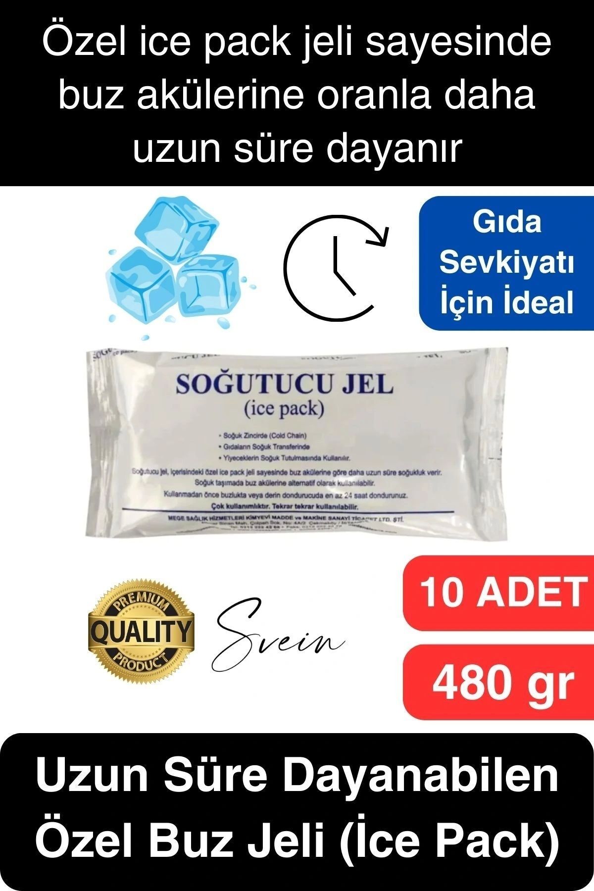 Svein 10 Adet 480 gr Soğutucu Jel Poşet Buz Aküsü Yolculuk Seyahat Yiyecek İçin Uygun Uzun Süre Dayanım