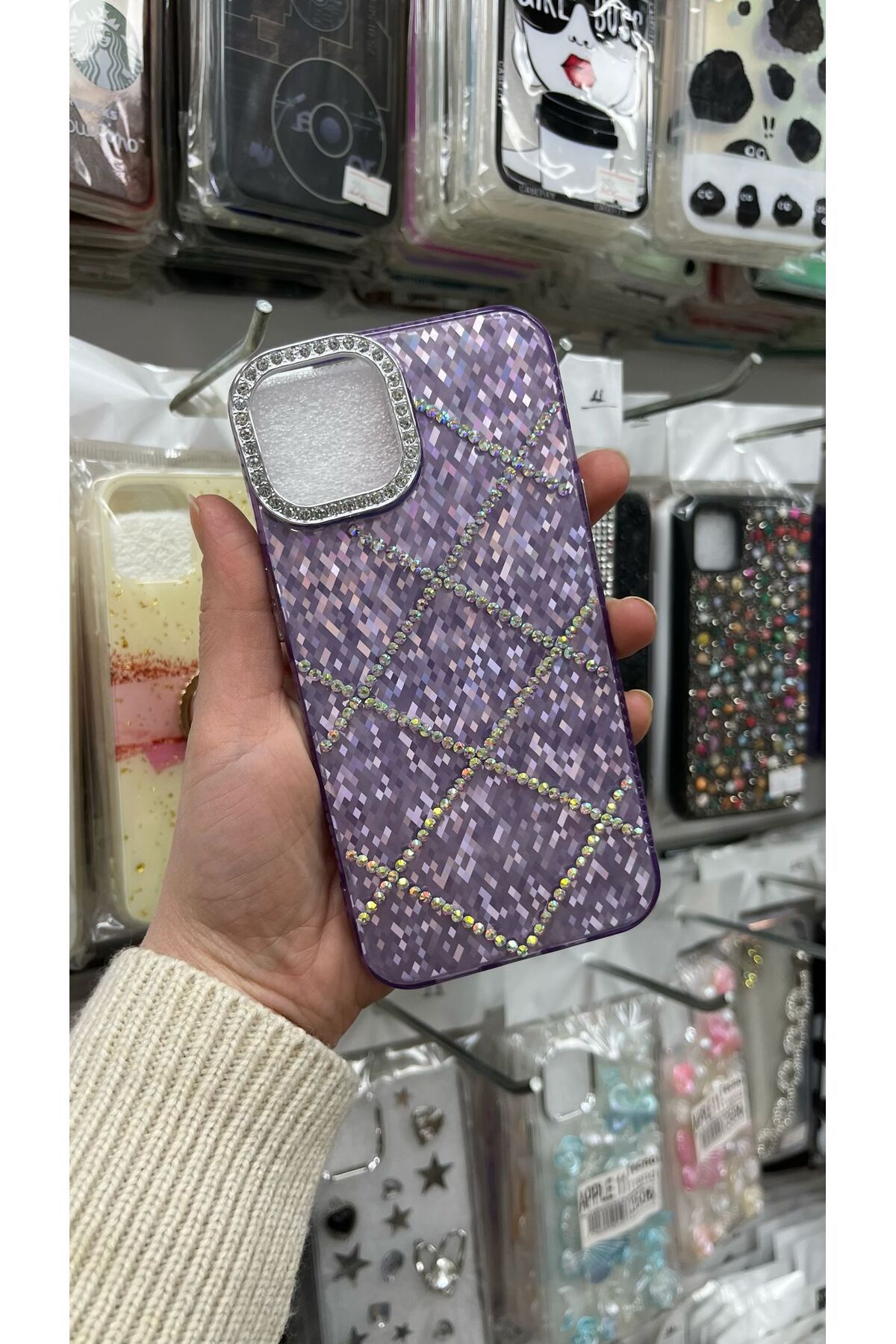 TECNOTREND Apple iPhone 13/14 uyumlu Parlak Taşlı Baklava Desen Parıltılı Lux Kılıf Kapak
