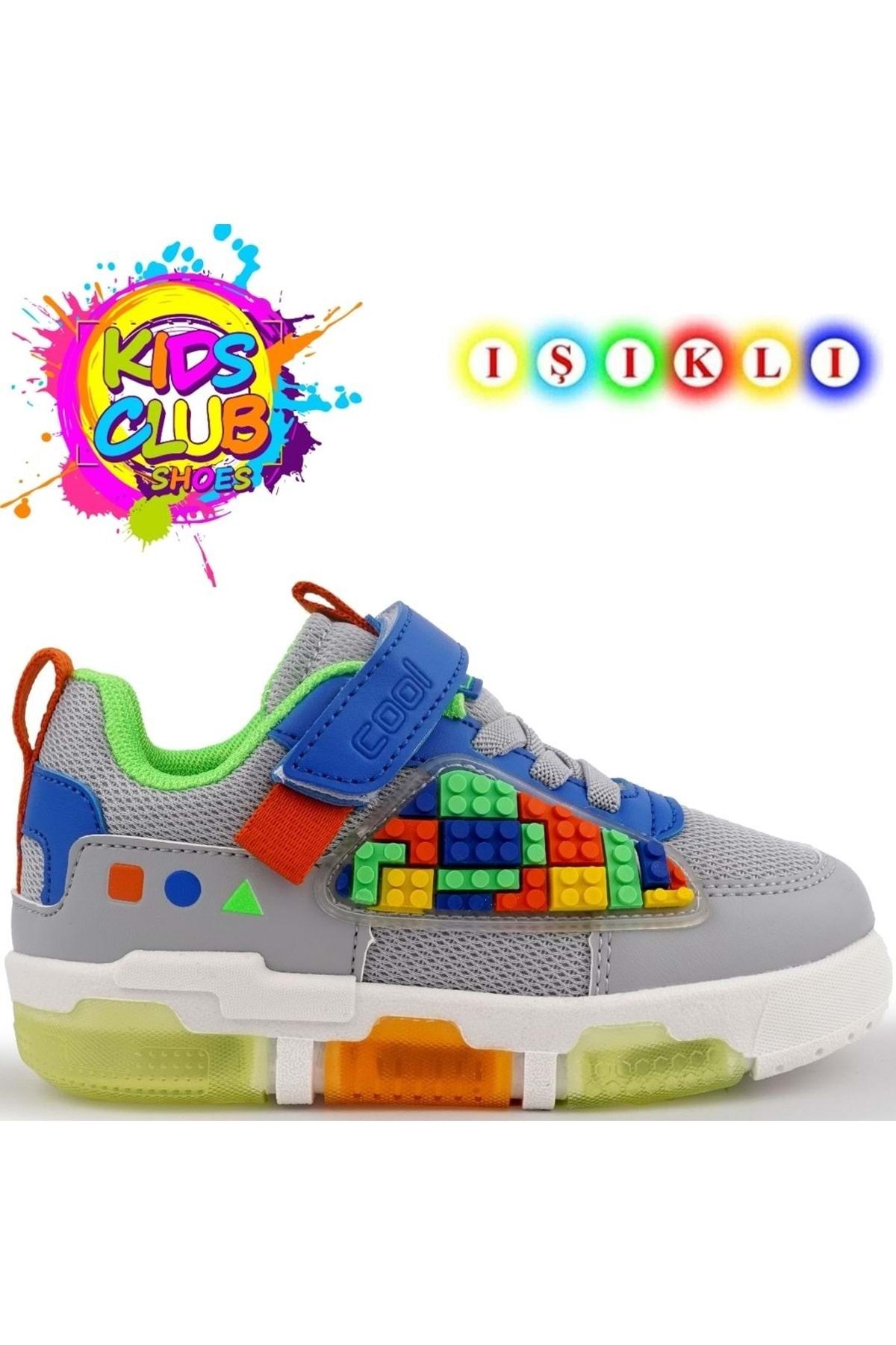 Kids Club Shoes Cool Legos Işıklı Ortopedik Taban Unisex Çocuk Spor Ayakkabı GRİ