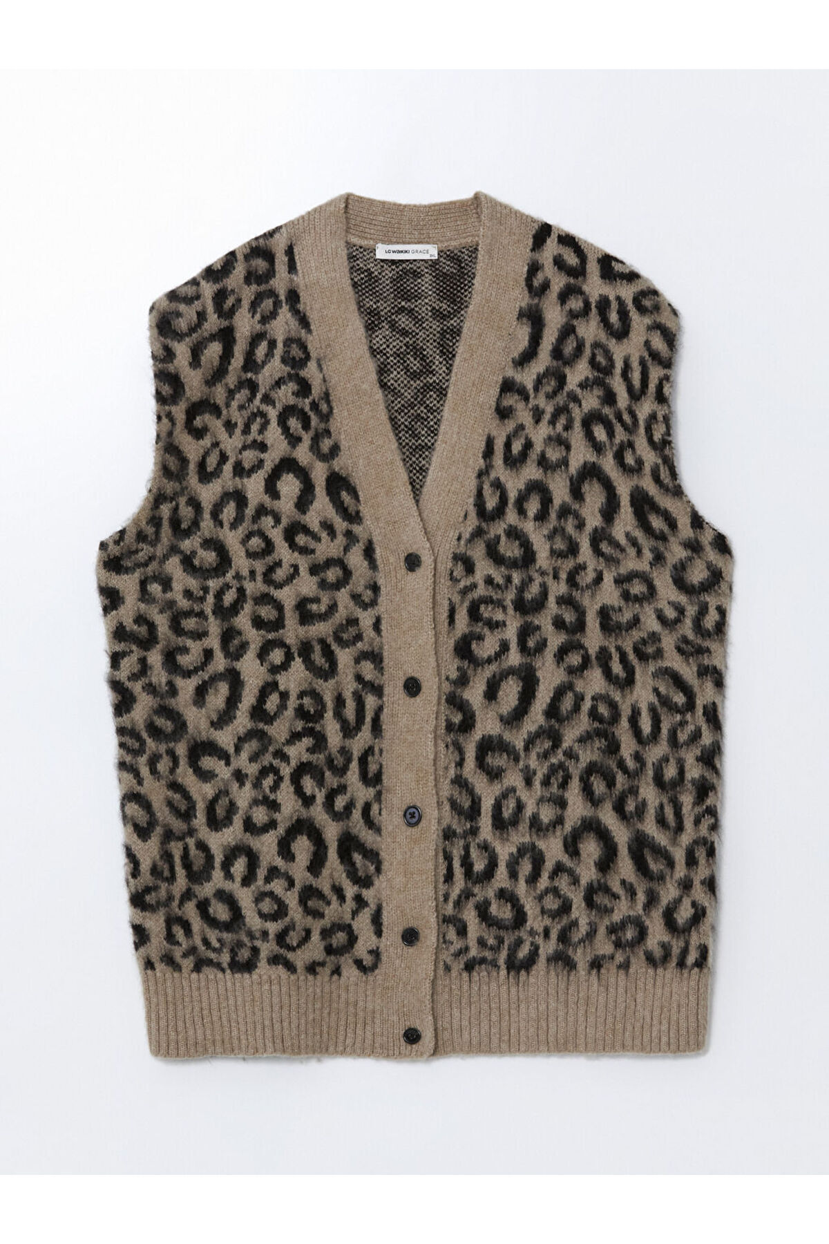LC Waikiki-Lcw Grace Black V-Neck Patterned Women's Knitwear Vest 5