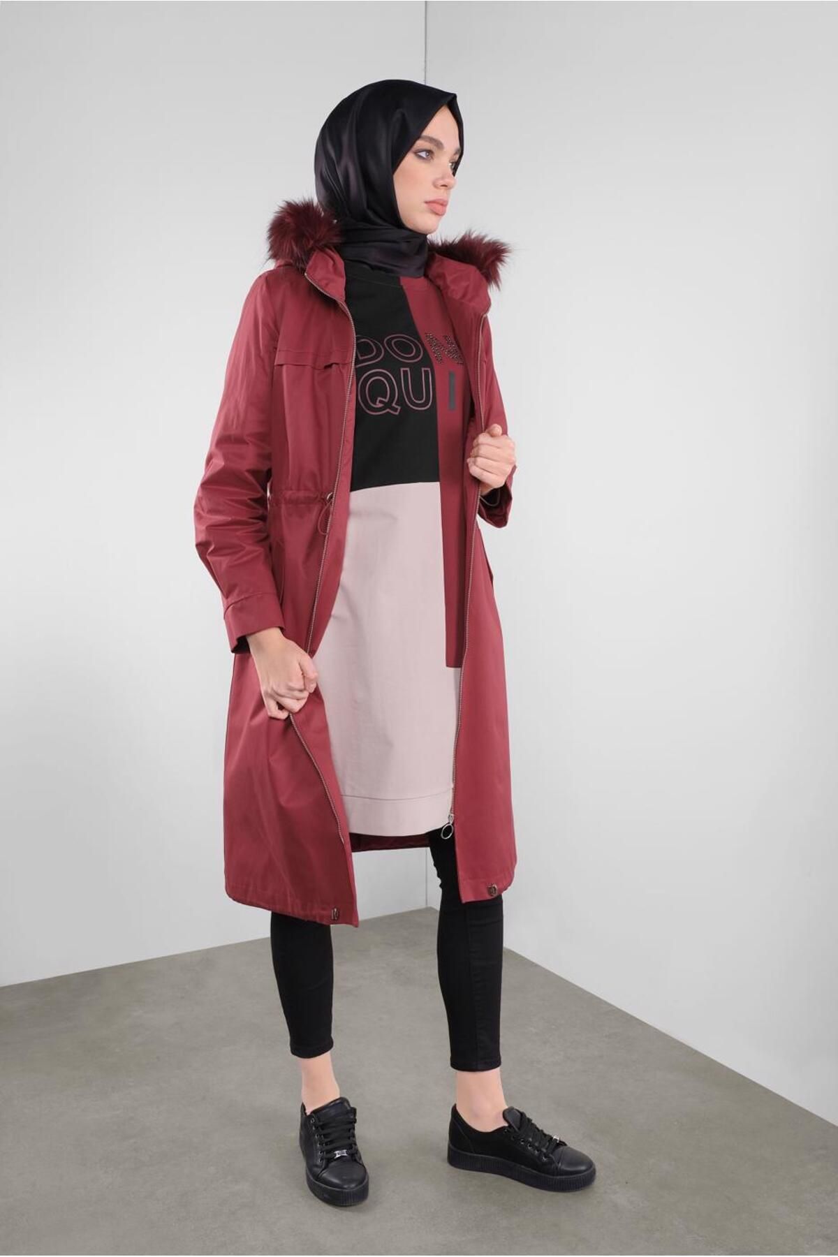 پارکای کلاهدار با نقاشی در کمر 90138 Alvina