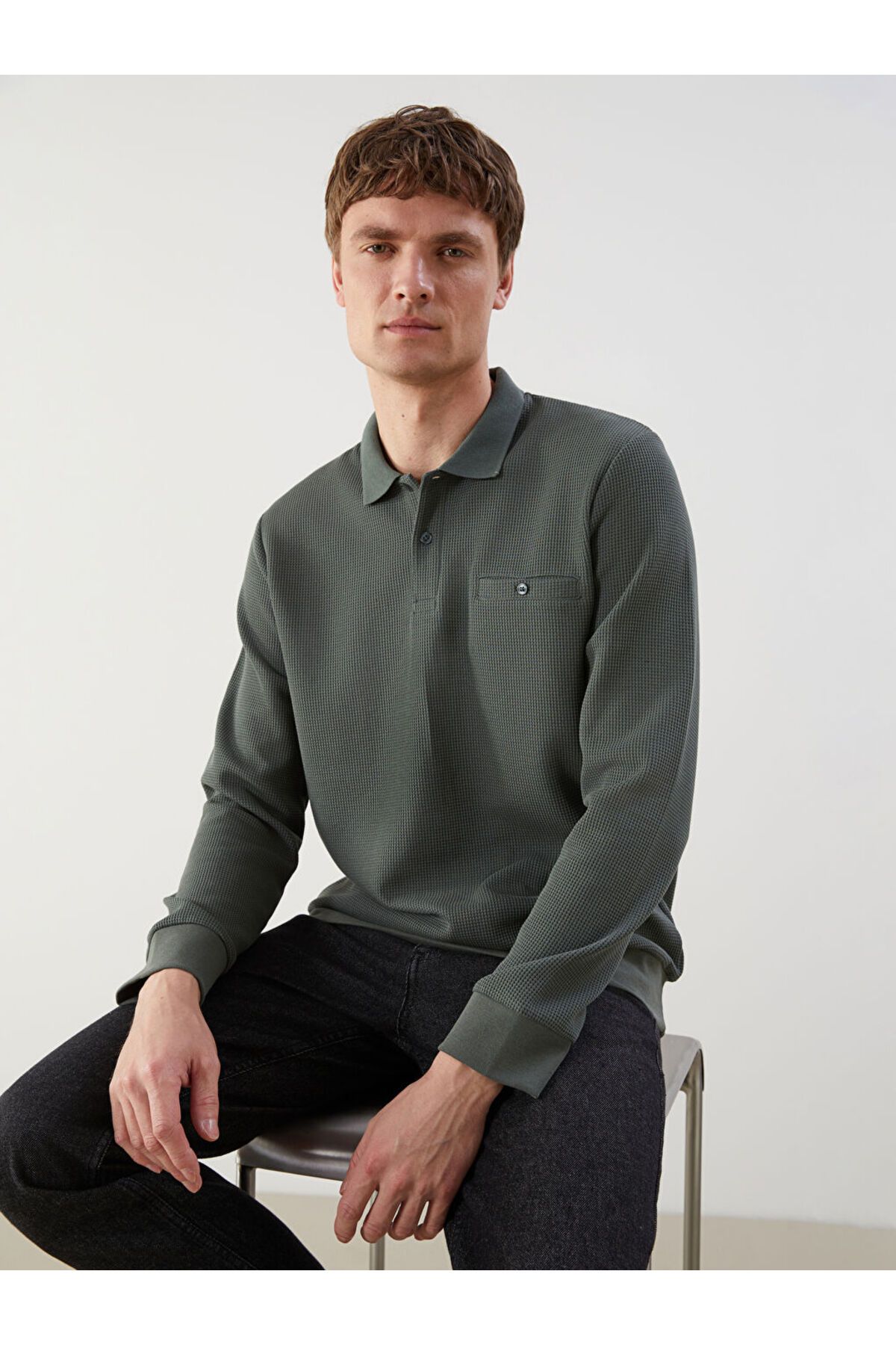 LC Waikiki Polo Yaka Uzun Kollu Erkek Sweatshirt