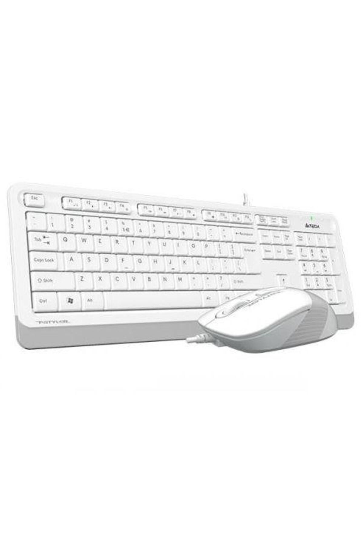 A4 Tech-F1010 Usb Q Trk Optic Mouse Beyaz/gri Standart Klavye - Mouse Set 2