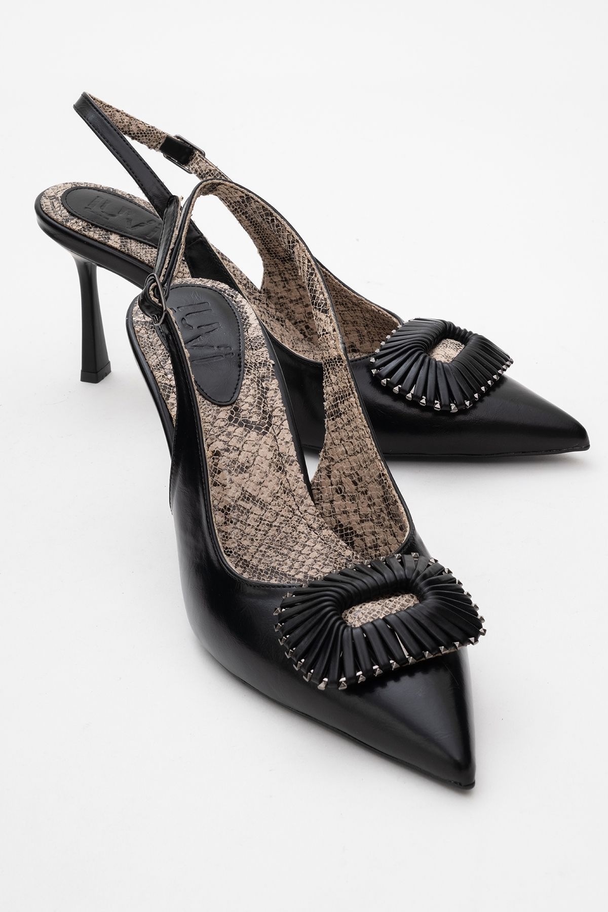 کفش پاشنه نازک زنانه سگک دار طرح مشکی SPERA luvishoes
