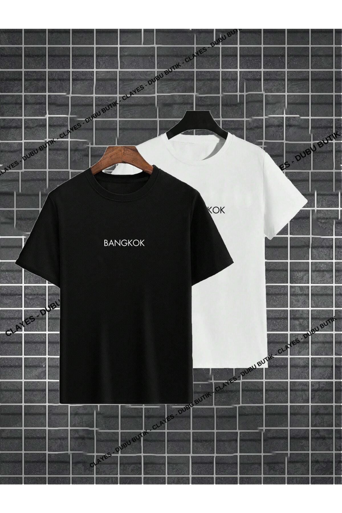 CLAYES-Bangkok Printed 2-Piece T-Shirt Set - Black and White, Oversize, Crew Neck 1