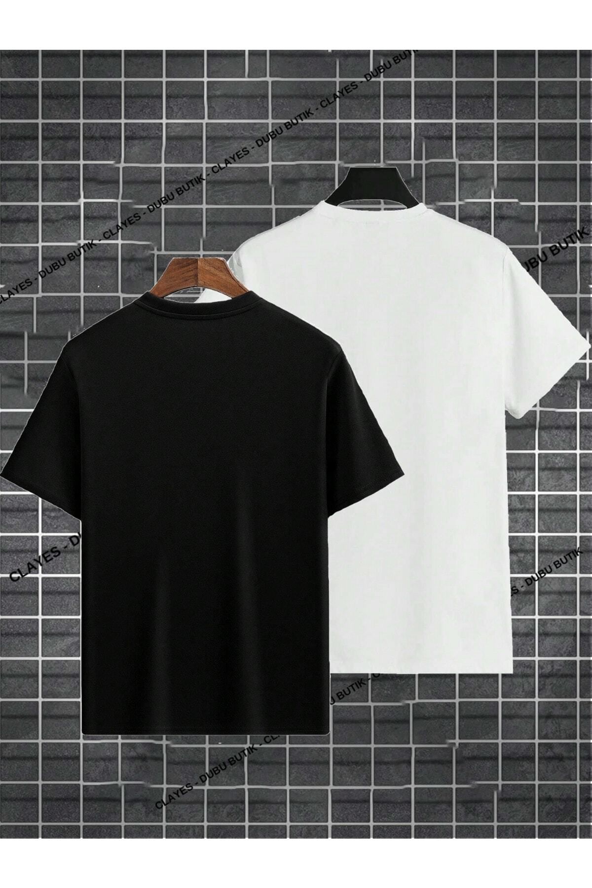 CLAYES-Bangkok Printed 2-Piece T-Shirt Set - Black and White, Oversize, Crew Neck 2