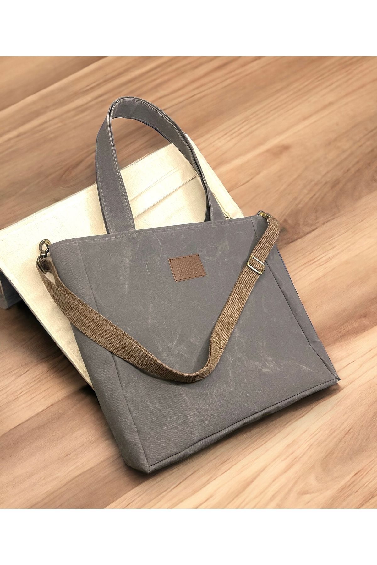 Nuggita-Strap Shoulder Bag - Anthracite Waxed Canvas Vertical Satchel 2