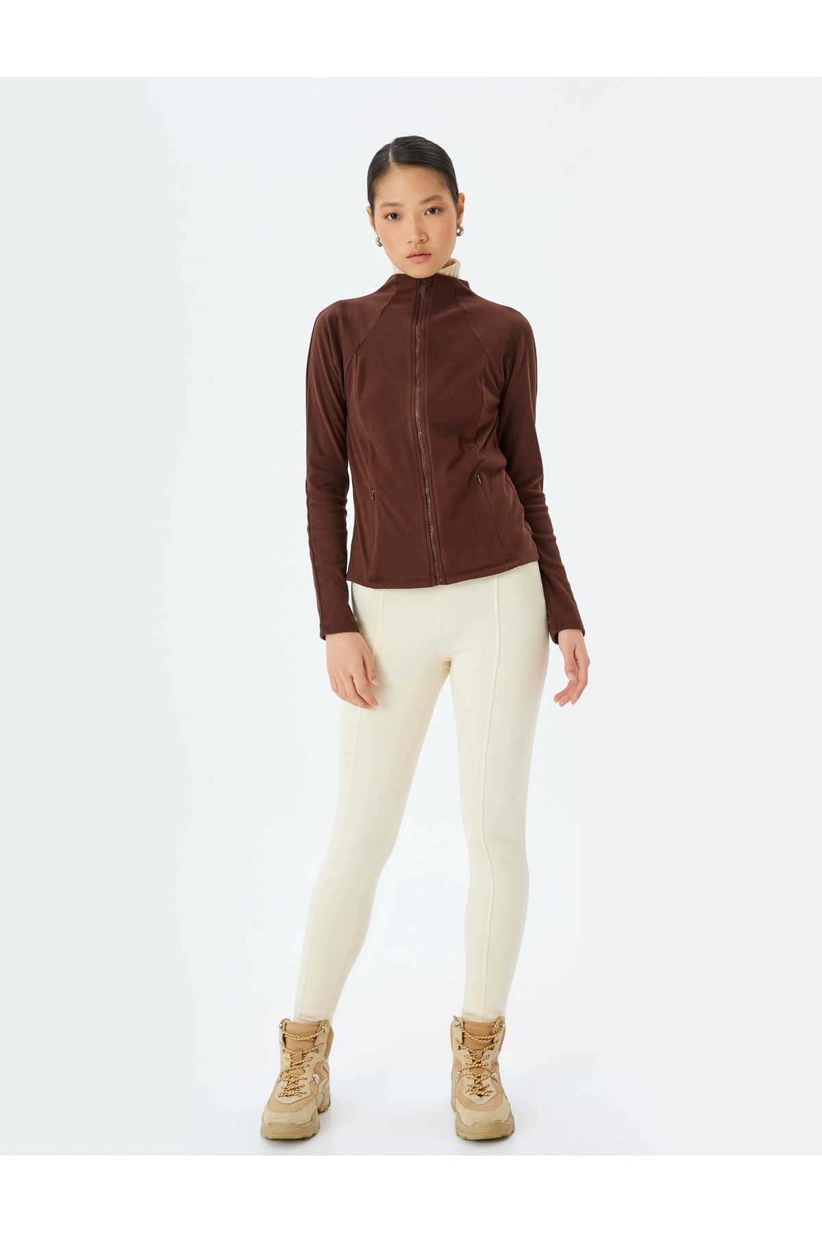 Koton Yeni Sezon Slim Fit Uzun Kollu Fermuarlı Dik Yaka Polar Hırka