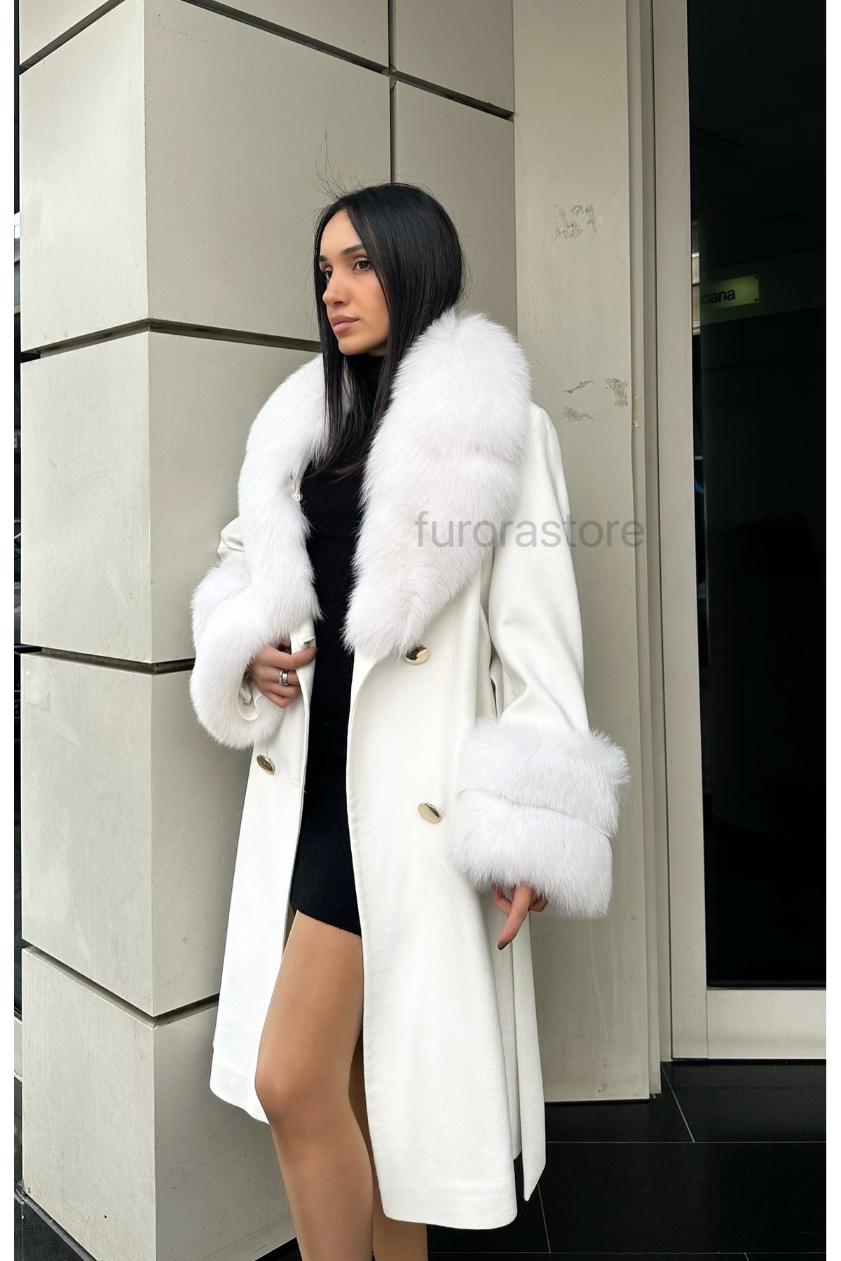 Genel Markalar  Kaşmir Kadın Palto- Kürklü Kaşmir Ceket- Uzun kadın Kürklü Ceket - Görsel 5